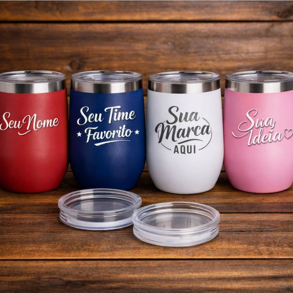 Copo Cuia Cerveja Personalizado C/ Tampa 360ml Térmico Café Logo Nome Empresa Brinde