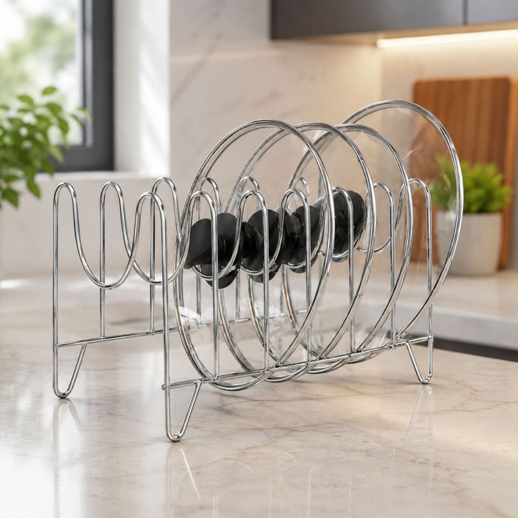 Organizador De Tampas De Panela 6 Divisões Aramado Preto Porta Tampas Para Armário De Cozinha