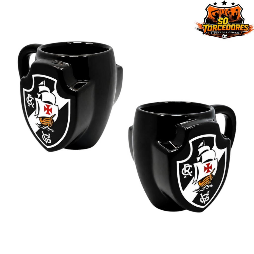 Caneca Oficial Vasco da Gama 3D Alto Relevo Preta Escudo Gigante Premium