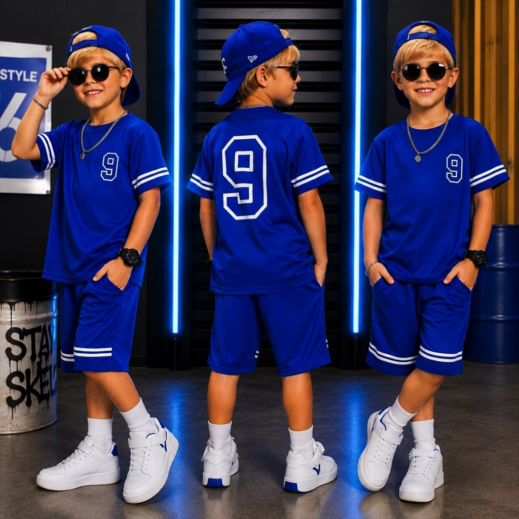 Conjunto Infantil Menino Juvenil Verão Premium Estiloso bermuda e Camiseta este Do 2 até 12 anos