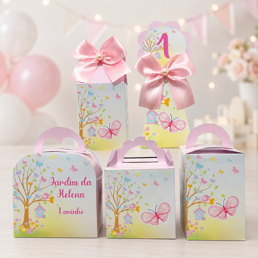 Kit Festa Jardim das Borboletas Personalizado Caixinhas Lembrancinhas Fácil Montagem Envio Rápido