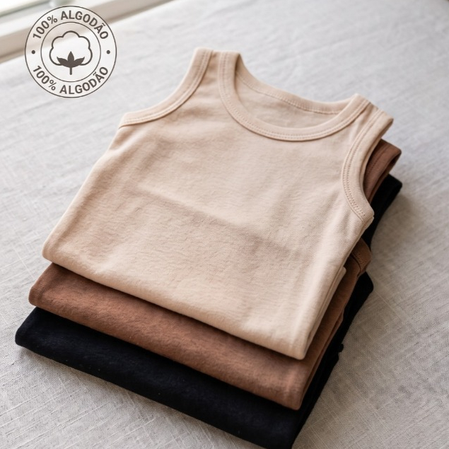 Camiseta Regata Infantil Básica Tecido Leve e Confortável 3 Camisetas Cores Suaves