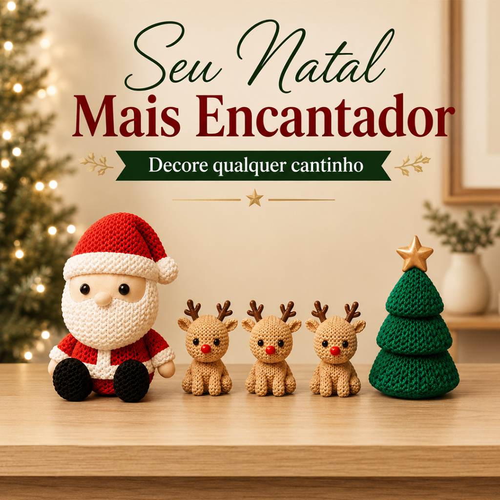 Kit Decoração Natalina Vila de Natal Papai Noel Árvore 3 Renas - Presente Natal