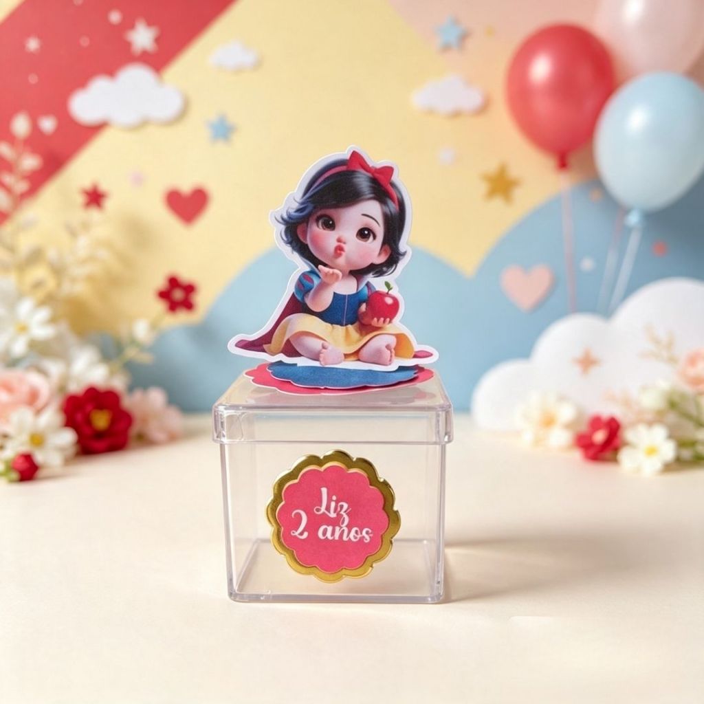 Apliques em pé 3D + nome e idade Branca de Neve Baby Cute Lembrancinhas Festa infantil Aniversário Personalizados