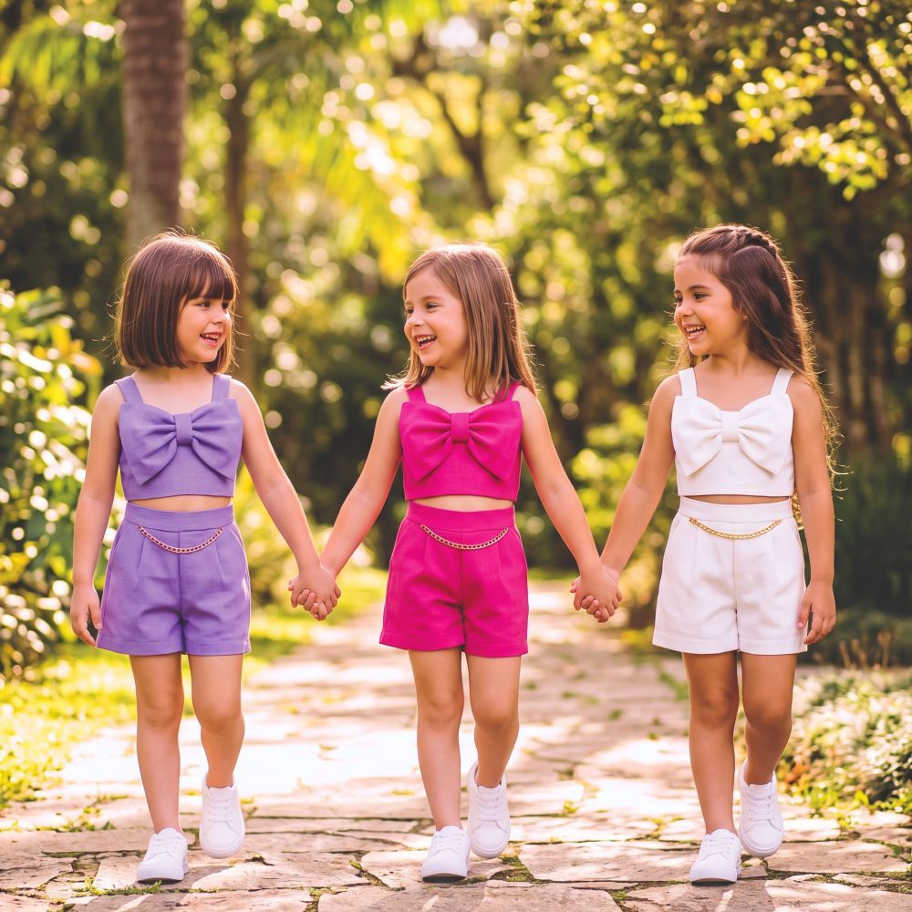 Kit 2 Conjunto infantil Cropped e Short Roupa feminina moda verão 2 a 12 anos estilo blogueirinha