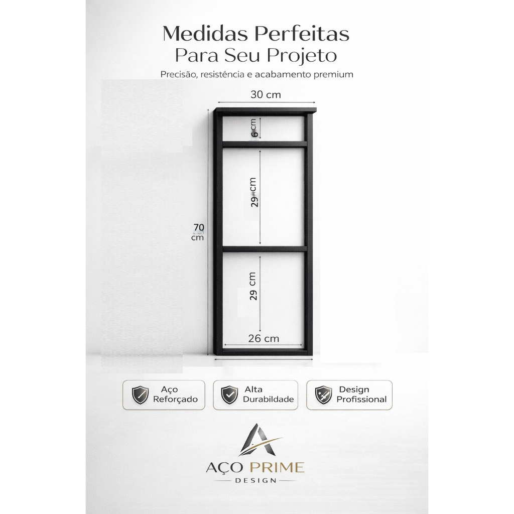 Suportes Prateleira Industrial Aço Preto | Estilo Loft Parede 20 x 20 mm Alta Resistência 30 cm peças avulsas