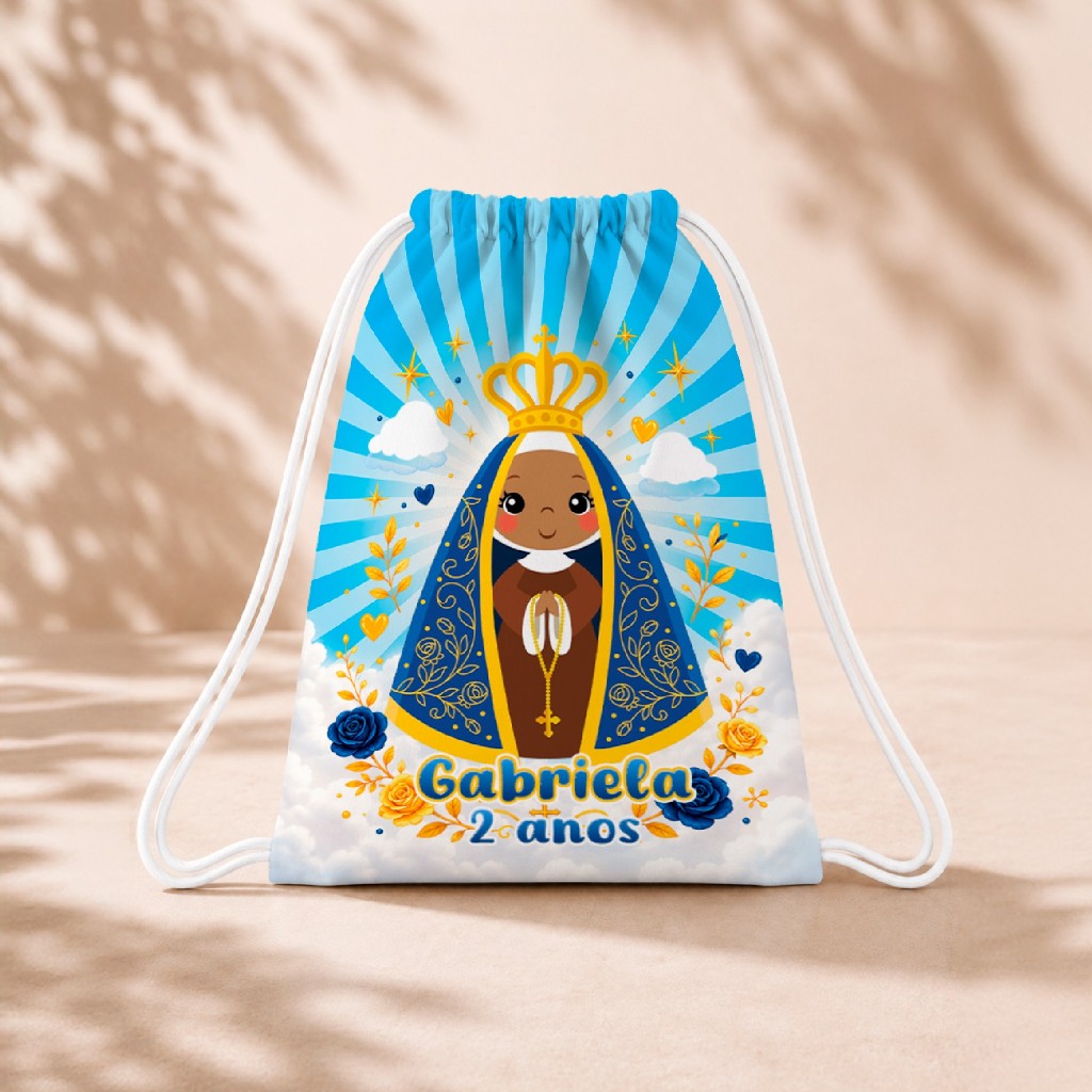 10 Mochila Personalizada 18x26 Sacolinha Festa Aniversário Lembrancinha Nossa Senhora Aparecida M1