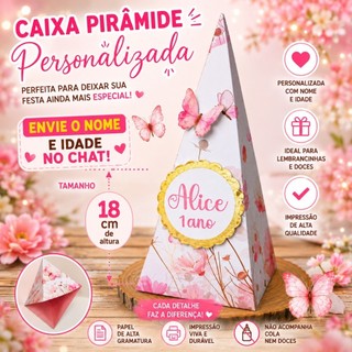 caixa piramideJardim Encantado Rosa Festa Personalizada - jardim das borboletas jardim das margaridas Pegue e Monte