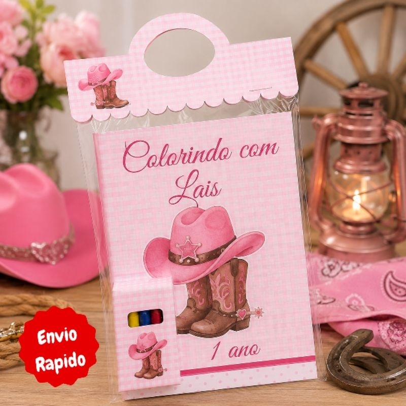 kit livrinhos de colorir e giz  personalizado boiadeira lembrancinhas de festa infantil mêsversário aniversário