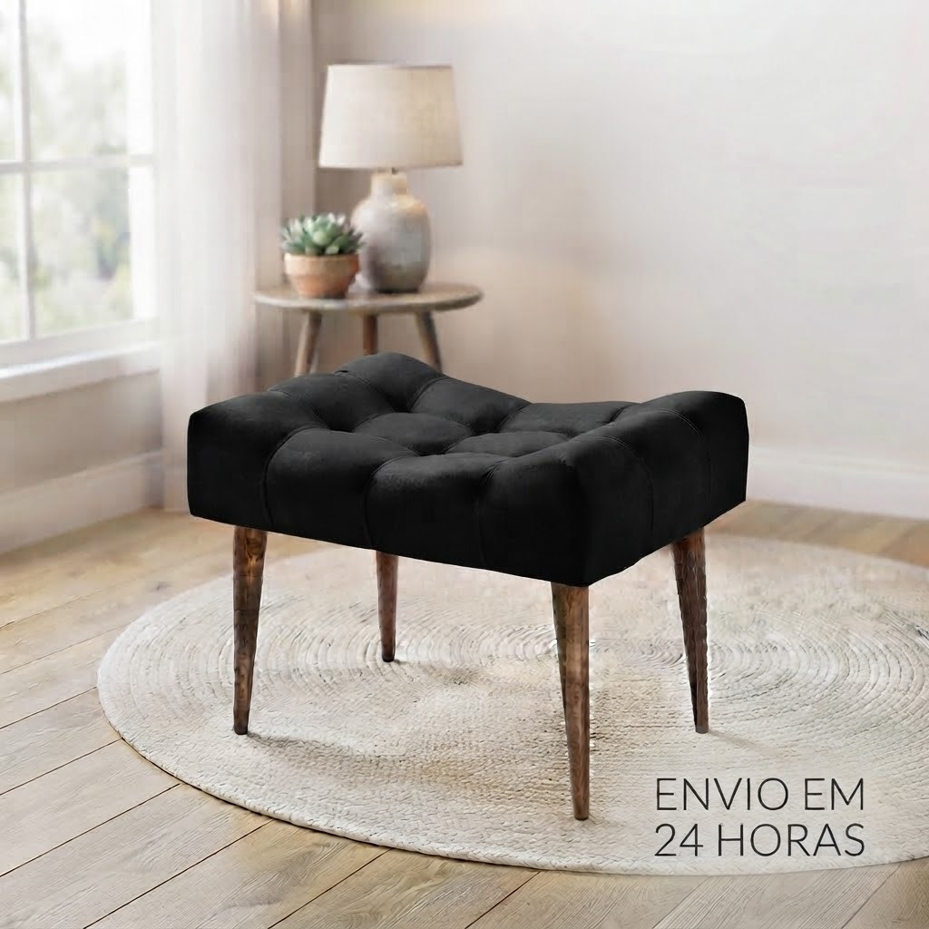 Puff Decorativo Retangular Suede Requinte Pé Palito Preto