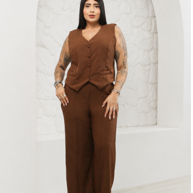 Conjunto Social Plus Size Alfaiataria Marrant Feminina Pantalona + Colete Elegante Confortavel