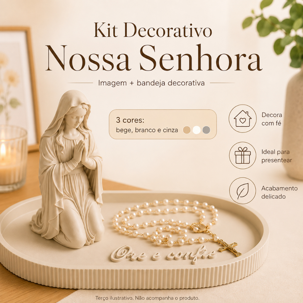 Nossa Senhora Imagem Religiosa Decoração Decorativa Escultura Presente Minimalista Católica com Bandeja Altar Oração