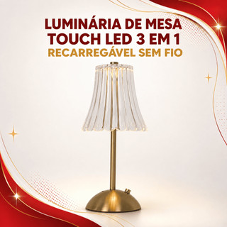 Luminária de Mesa LED Abajur Cristal Touch Recarregável 3 Cores Sem Fio Candeeiro Cabeceira Quarto Sala Decoração