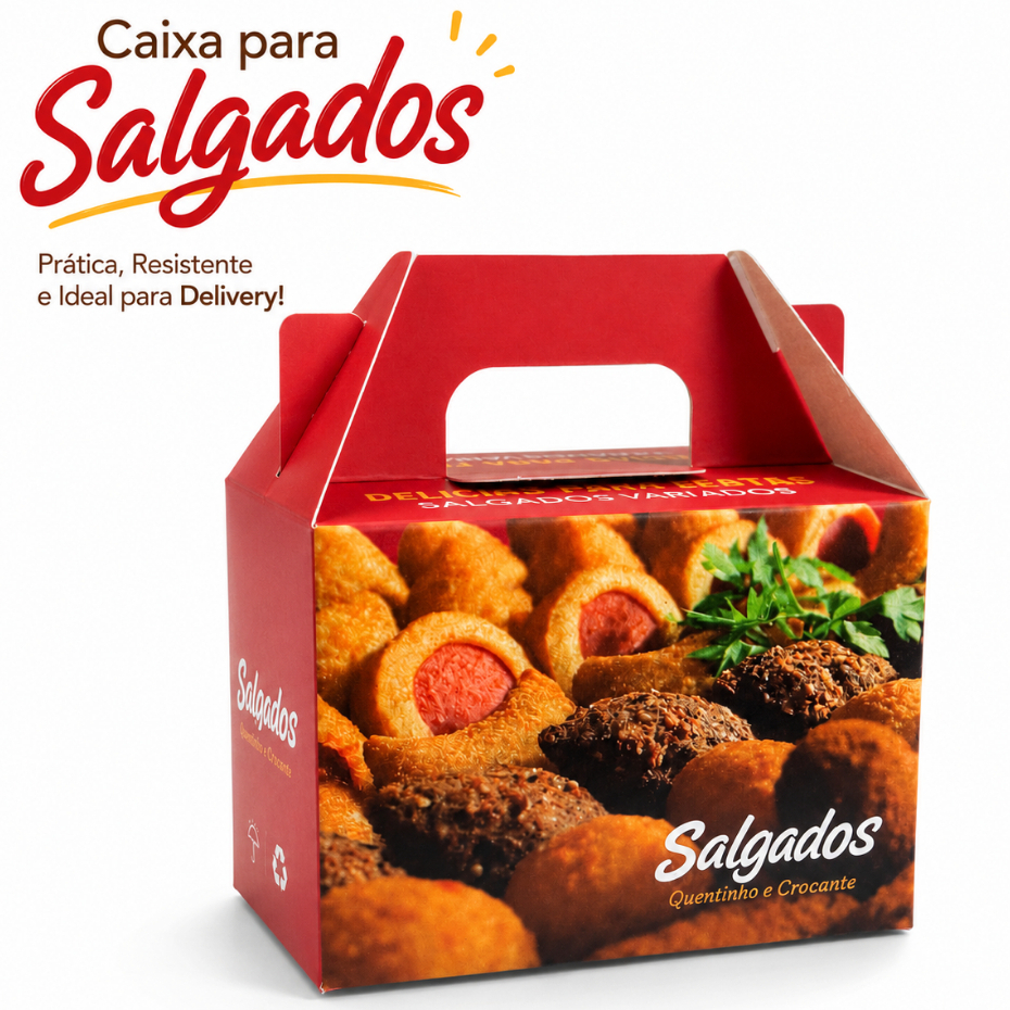 Kit Caixas para Salgados com Alça – Embalagem Prática para Delivery e Festas