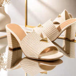 Tamanco Feminino Preto Salto Bloco – Design Trançado com Detalhe Dourado Luxo 2025