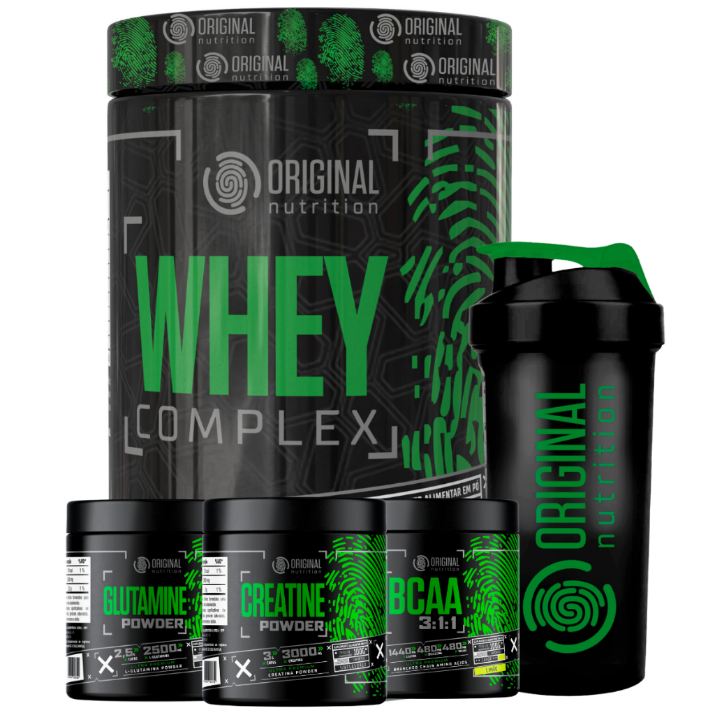 Kit Whey Complex + Bcaa + Glutamina + Creatina + Shaker - Original