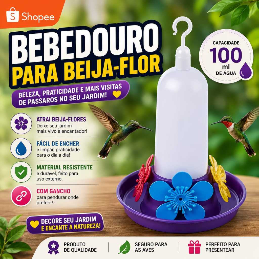 Bebedouro para Beija-Flor 100ml Cores Variadas Jardim
