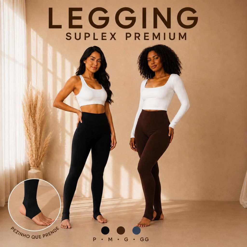 Calça Legging Feminina Suplex com Pezinho Fuseau Cintura Alta Zero Transparência Fitness Academia Pilates