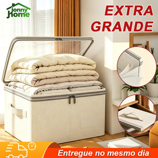 Caixa de armazenamento multifuncional de algodão e linho com capa transparente