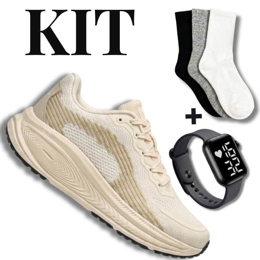 Kit Tênis Feminino Masculino Academia Esportivo Caminhada Crossfit Macio leve Confortável e Relógio Digital e Meia