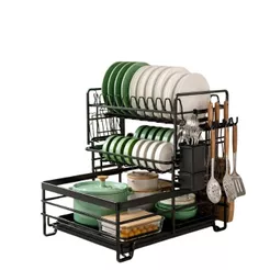 Escorredor Louça 3 Andares Porta Talher 12 Pratos Preto