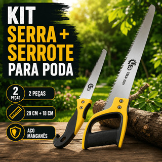 Kit Serra de Poda 29cm + Serrote 18cm Aço Manganês para Jardinagem e Paisagismo