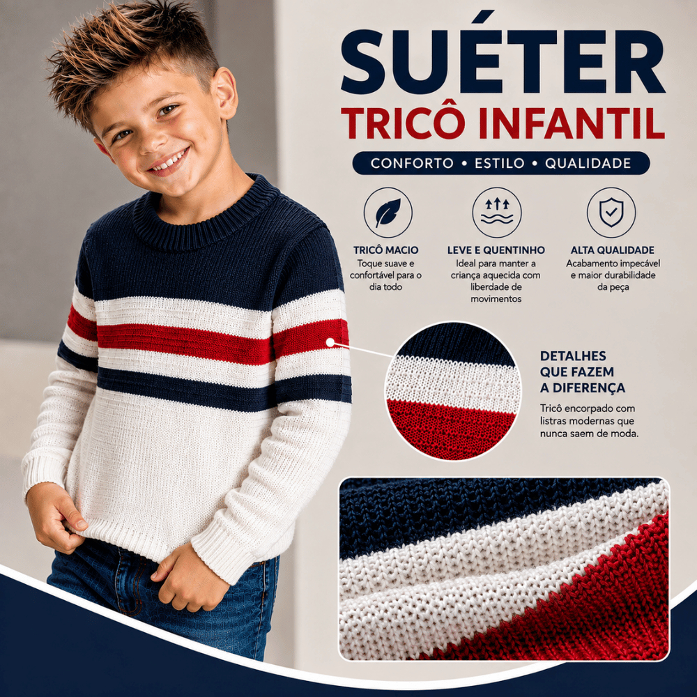 Suéter Infantil Tricot Menino Casaco Infantil Blusa de Frio Menino