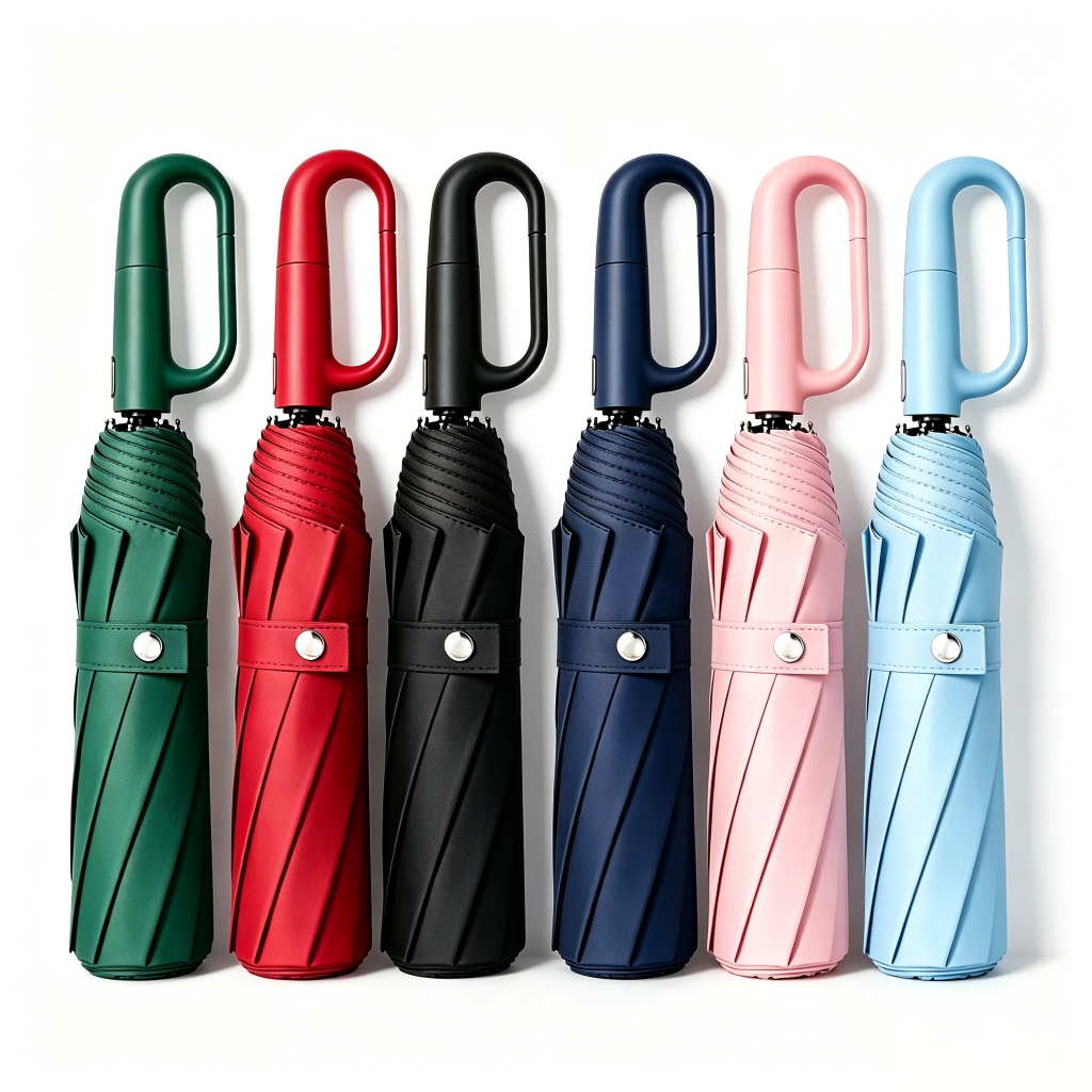Guarda-chuva automático dobrável com proteção UV, cabo com argola, preto KL-301