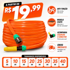 Mangueira Jardim Anti Torção Laranja Dupla Camada Flexivel de 05 a 40M