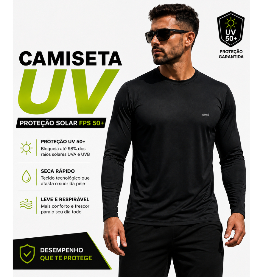 Camisa Camiseta Masculina Manga Longa Proteção Solar Uv Segunda Pele Malha Fria Praia Academia