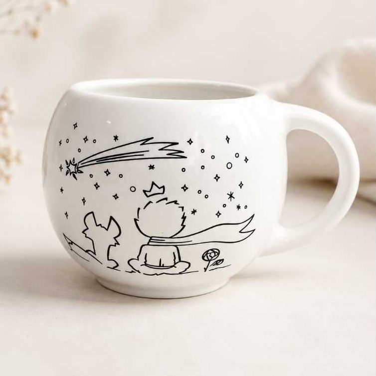 Caneca Bola Porcelana 430ml Pequeno Príncipe Café, Chá e Presente Criativo