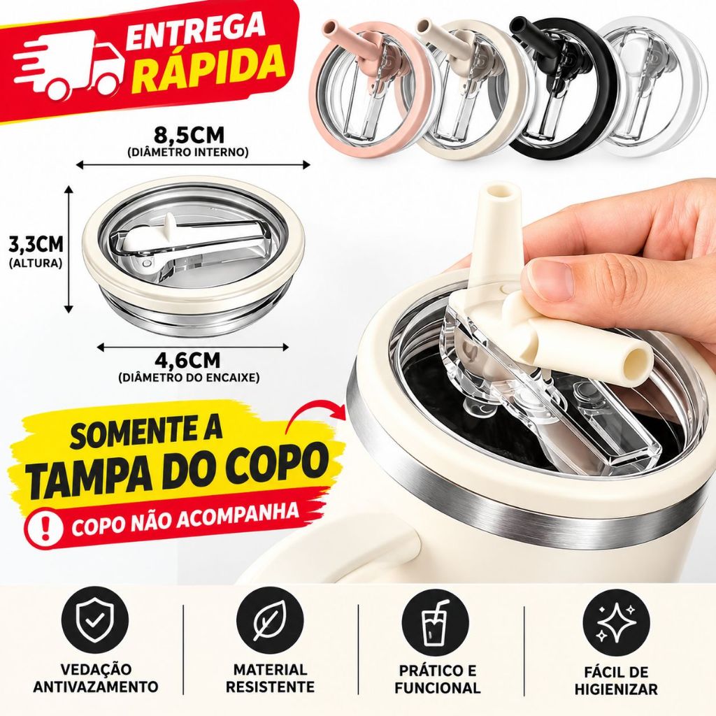 Tampa Copo Termico 1.200ml Flip Antivazamento Reposição