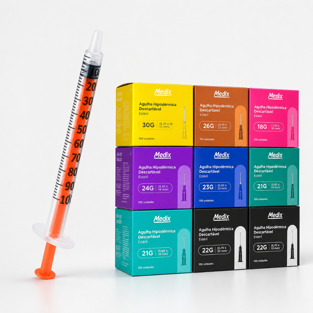 Kit 100 Seringa Insulina 1ml Sem Agulha + 100  Agulhas Hipodérmicas