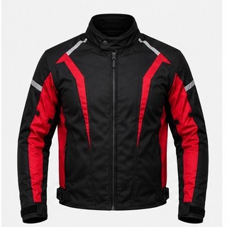 Jaqueta Motoqueiro Masculina Racing Preta e Vermelha com Refletivo e Ajuste na Cintura