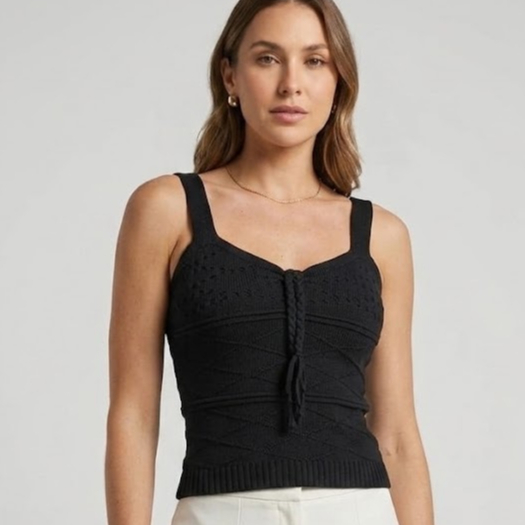 Blusa Feminina Regata Tricot Modal Canelado Decote Básica Elegante Confortável Primavera Verão