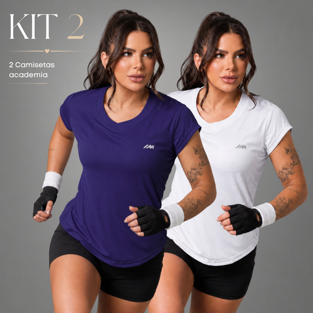 Kit 2 Camisetas Dry Fit Feminina Academia furadinha Musculação Treino Anti Suor Anti Odor Caminhada Baby Look