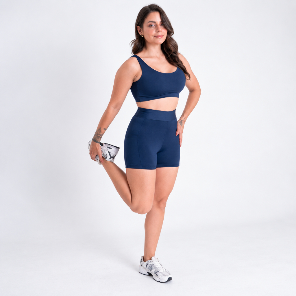 Conjunto Feminino Shorts e Top de Poliamida Zero Transparência Academia Treino Musculação Corrida