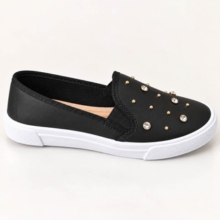 Tenis Feminino Slip On Iate Moleca Palmilha Fofinha Apliques Dourados
