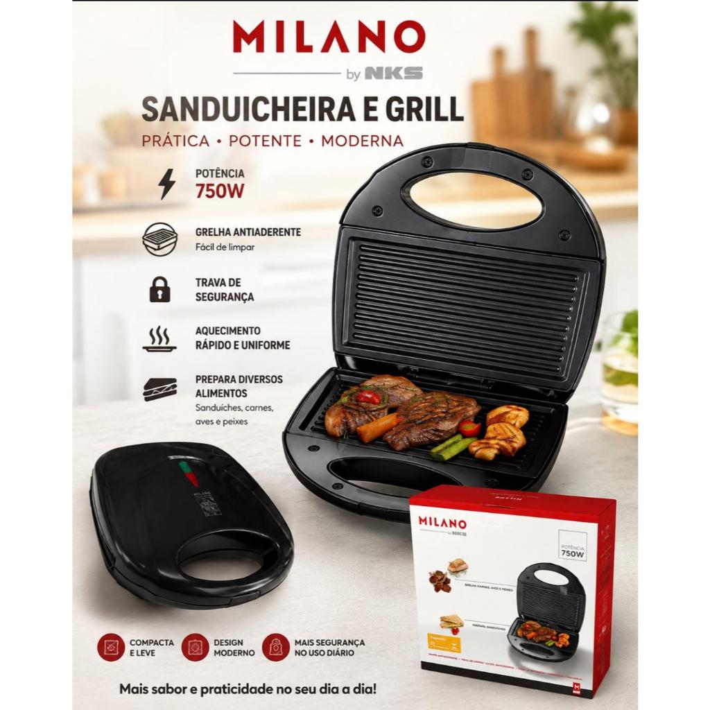 Sanduicheira Grill Elétrica Antiaderente Multifuncional 110V Ou 220V 750 Watts