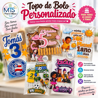 Topo de Bolo Personalizado para Festa – Decoração de Bolo com Nome e Tema