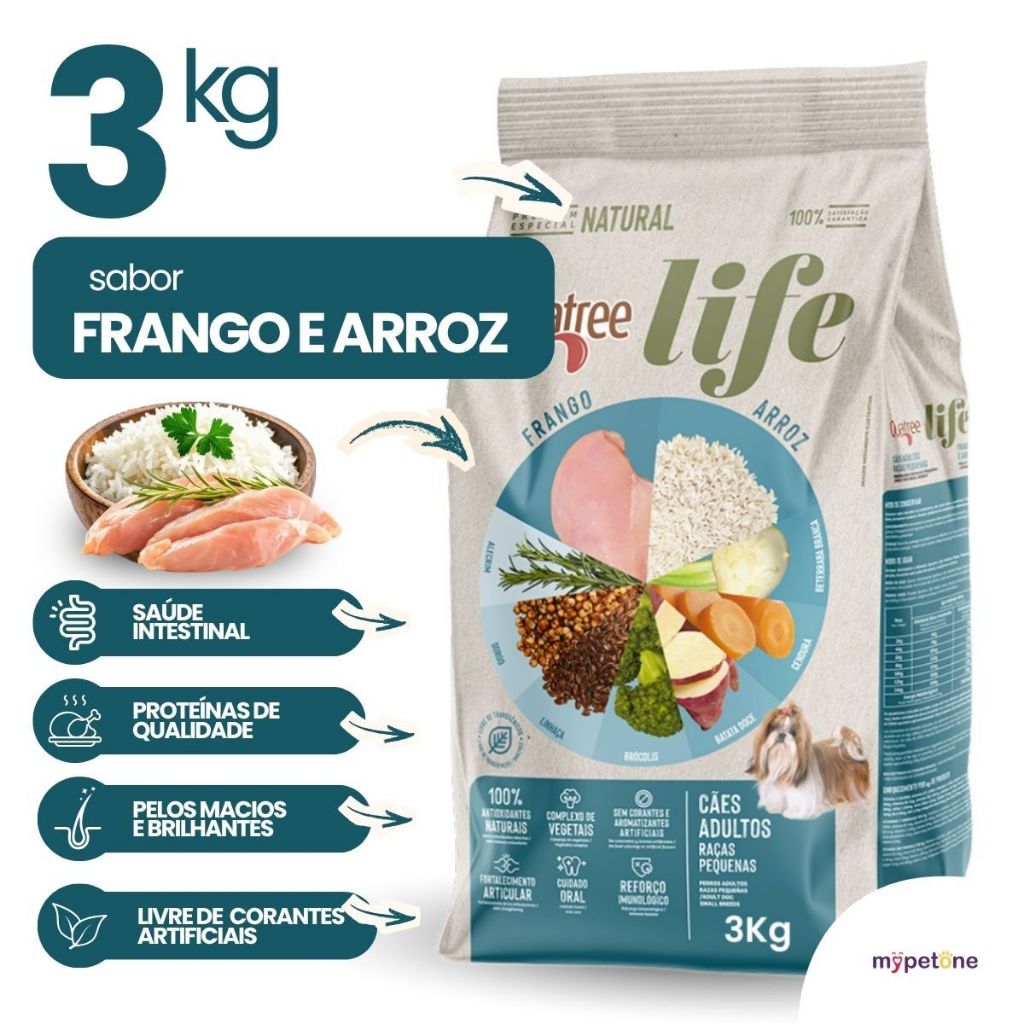 Ração Quatree Life Cães Adultos Raças Pequenas Frango - 3Kg