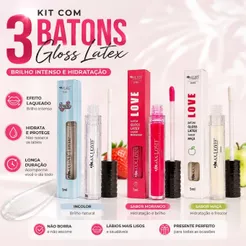 Kit 3 Gloss Látex Max Love Studio Incolor Morango Maçã 5ml