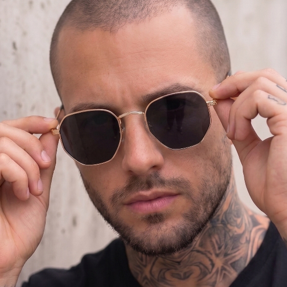 Óculos Sol Masculino Homem Acessório de Moda Proteção UV400 Hexagonal Quadrado