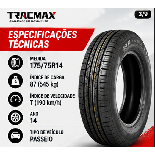 Kit 2 Pneu Novo Tracmax Radial 109 Aro 14 175/75R14 87T — imagem 2 de 2