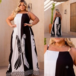 ​Vestido Longo Plus Size Alça Fluido Estampa Verão​ Vestido Comprido Casual Soltinho Estampado