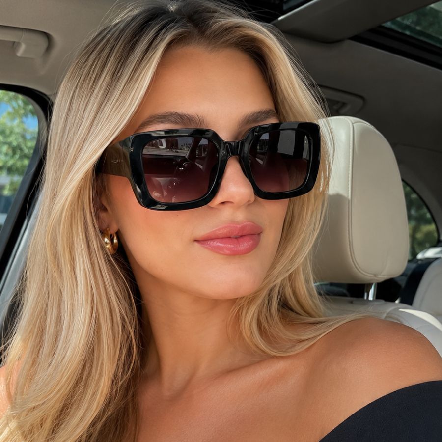 Óculos Elegante de Sol Oversized Feminino Tendência Verão Haste Luxo Clássico