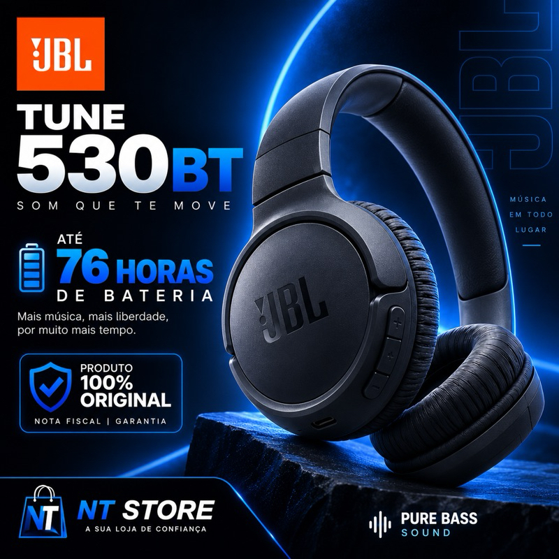 Fone JBL Tune 530BT Bluetooth 6.0 76H Pure Bass Original