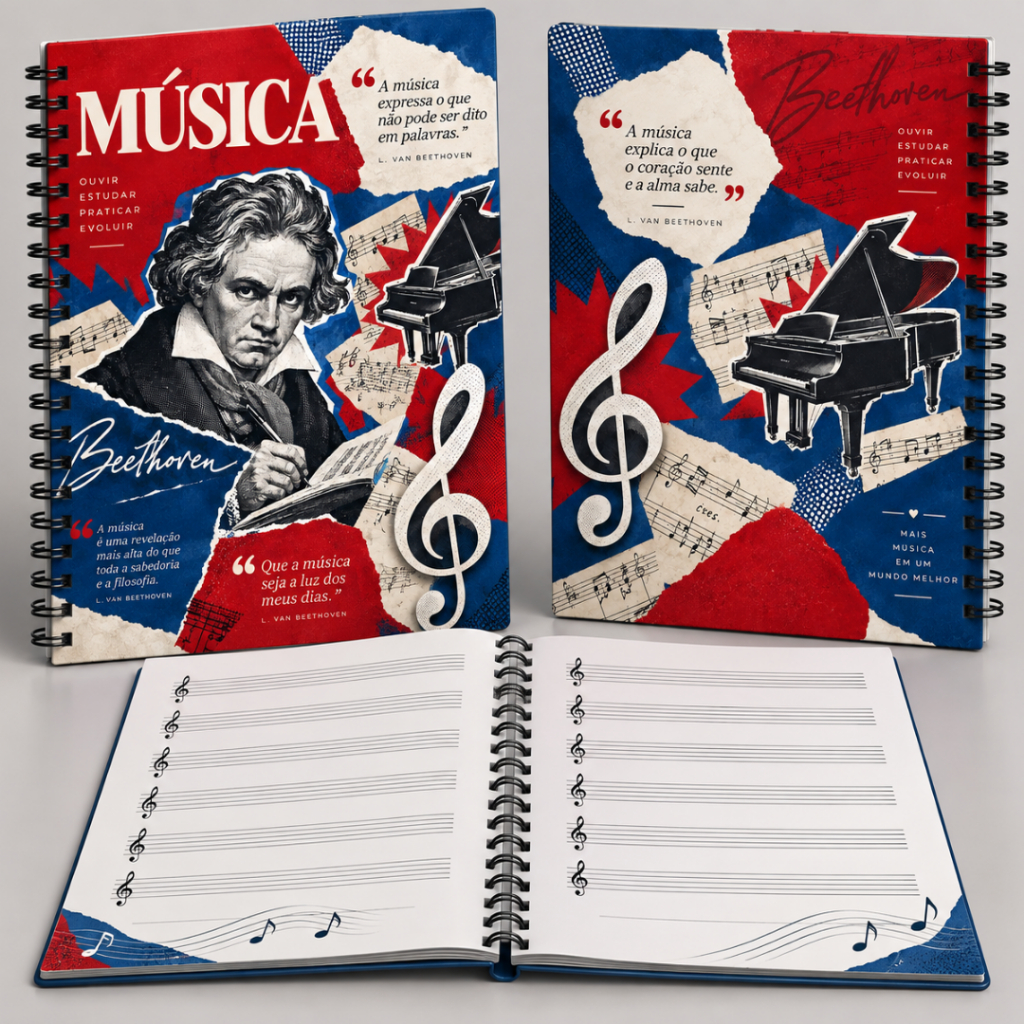 Caderno de Música A5, pauta musical, estudo de música - Beethoven