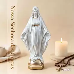 imagem nossa senhora das Graças 23 cm gesso pintura pérola e dourado - arte sacra - presente de fé - decoração religiosa
