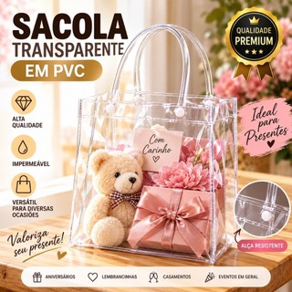 KIT 5/10/20 Sacolas PVC Cristal Transparente Reforçada Lembrancinha Festa Casamento Batizado